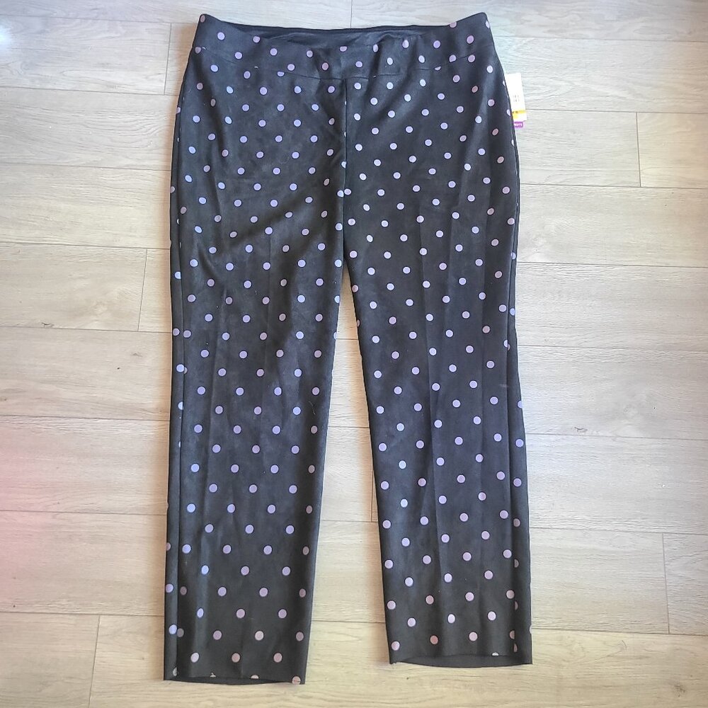NEW Tanjay Black and Purple Polka Dot Suede Pants Size 3X